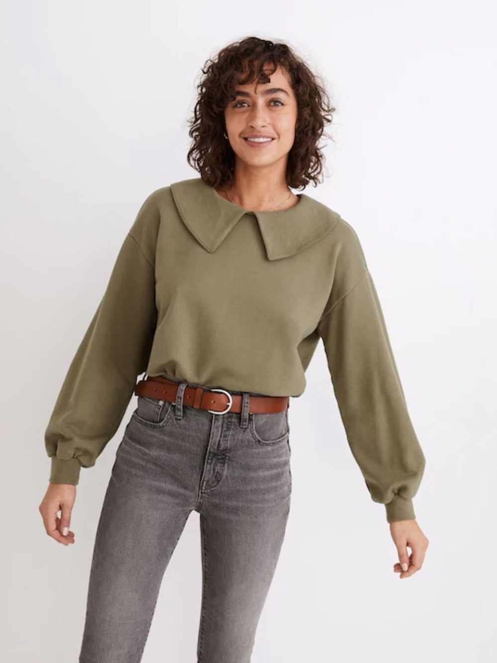 Madewell Cotton Collared Sweatshirt - Green